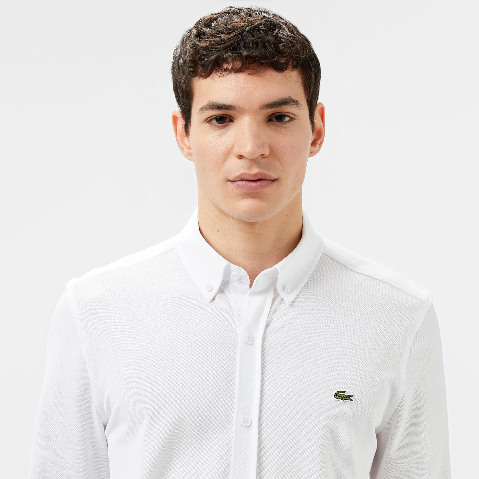 Lacoste Erkek Slim Fit Düğmeli Yaka Beyaz Gömlek