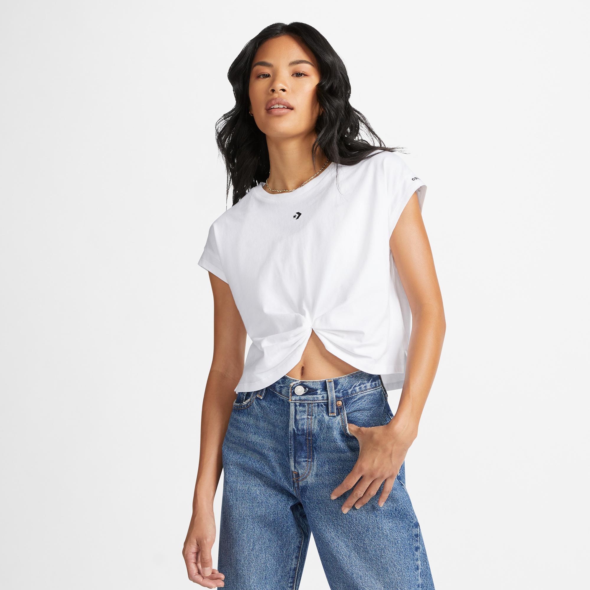 Converse Star Chevron Twist Cropped Kadın Beyaz T-Shirt