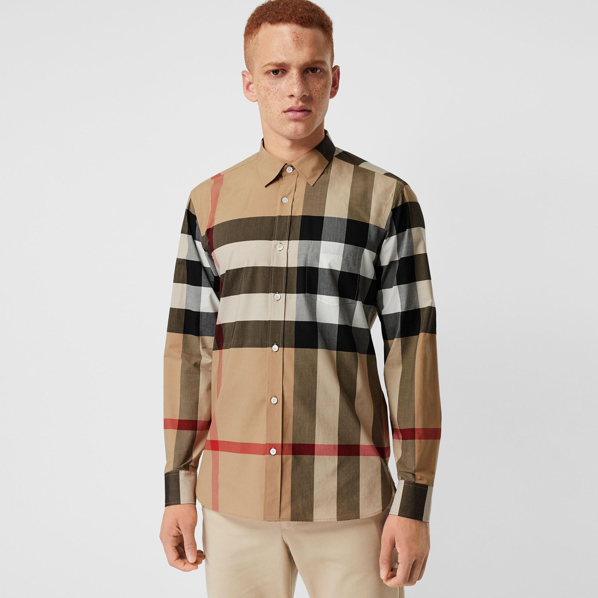 Burberry Windsor Stretch Cotton Erkek Bej Gömlek