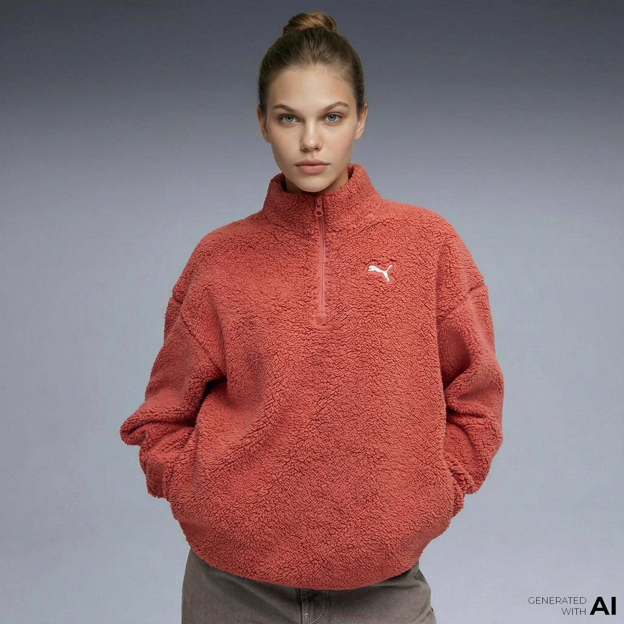 Puma Essential Elevated Half-Zip Crew Kadın Kırmızı Sweatshirt