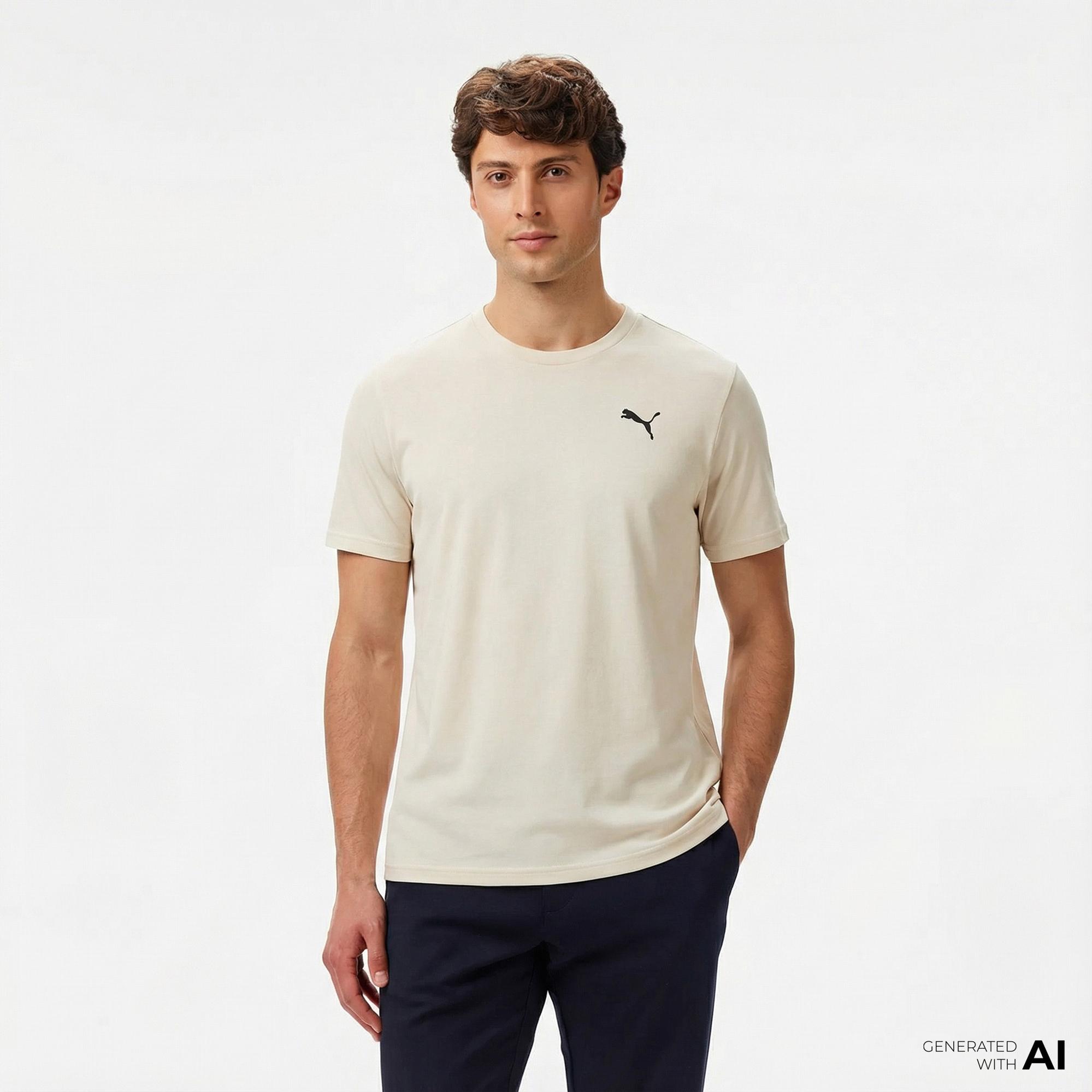 Puma Tad Essentialential Solid Cat Erkek Bej T-Shirt