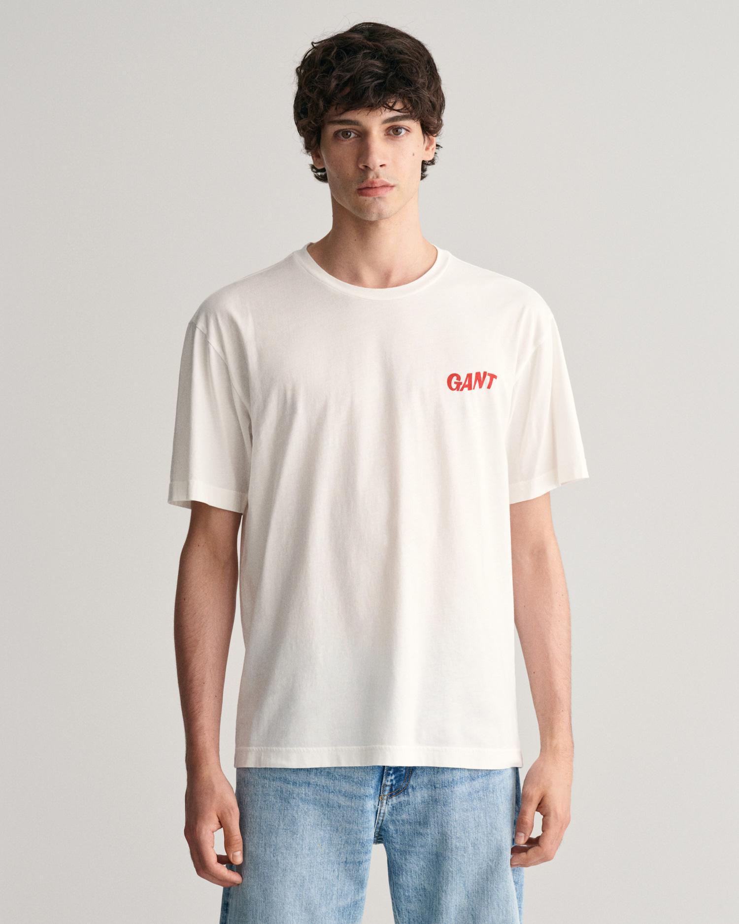 GANT Erkek Krem Regular Fit Bisiklet Yaka Baskılı T-shirt