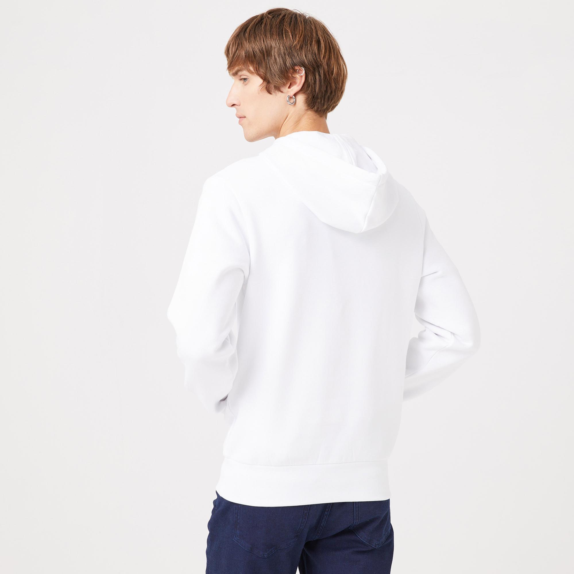 Erkek Classic Fit Kapüşonlu Beyaz Sweatshirt