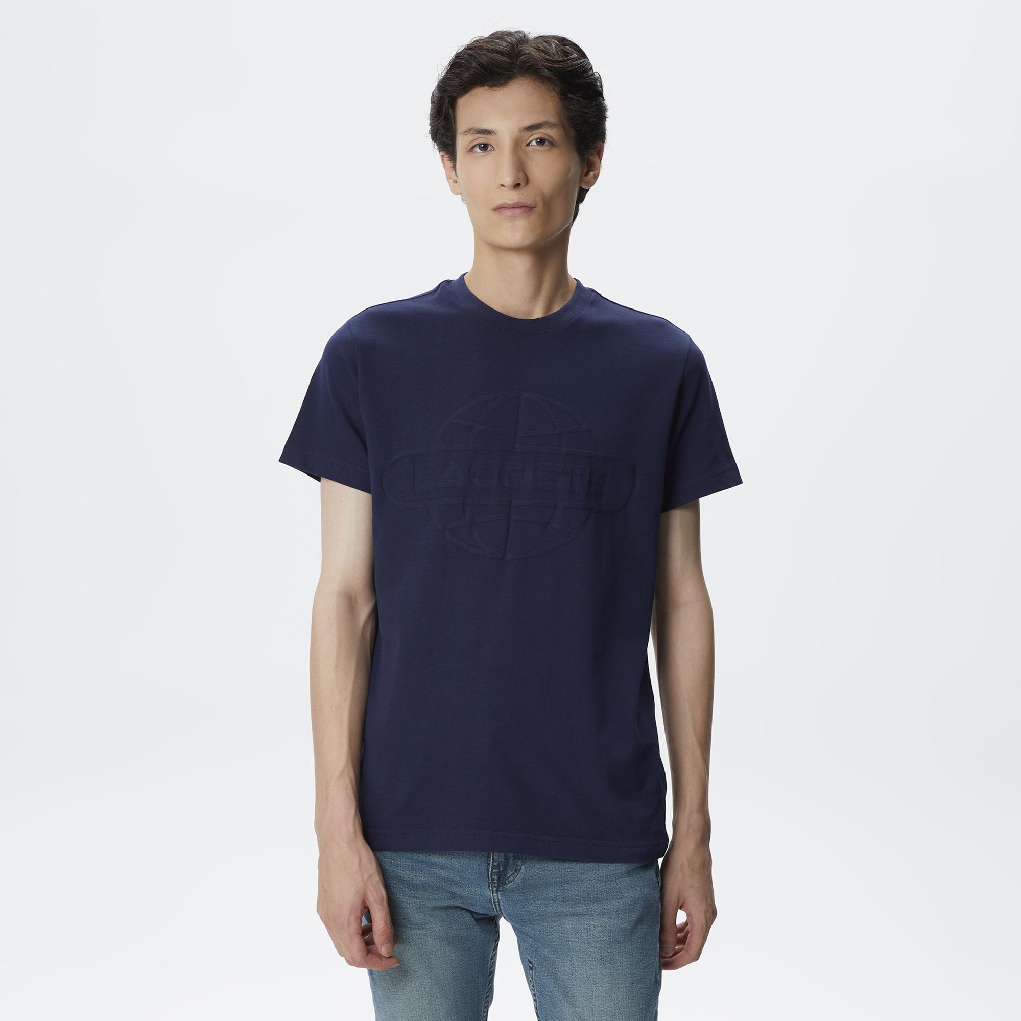 Erkek Regular Fit Bisiklet Yaka Baskılı Lacivert T-Shirt