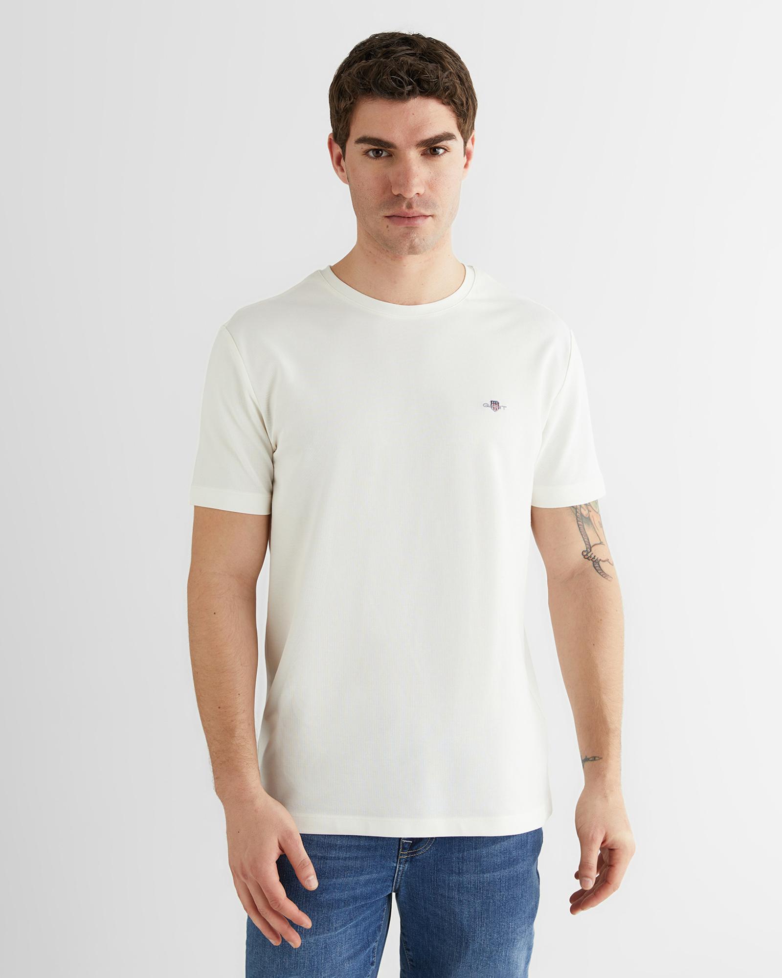 GANT Erkek Krem Regular Fit Bisiklet Yaka T-shirt