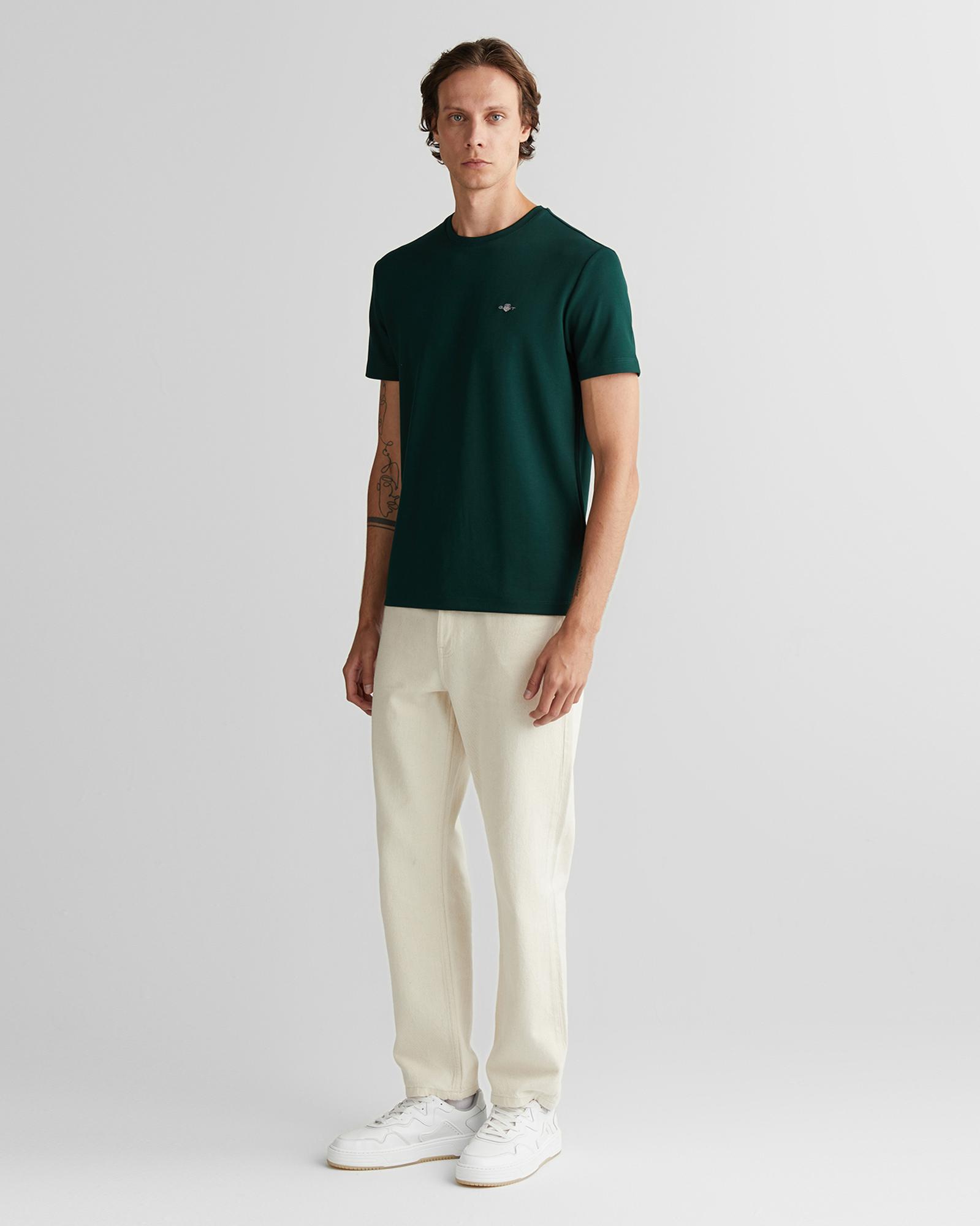 GANT Erkek Yeşil Regular Fit Bisiklet Yaka T-Shirt