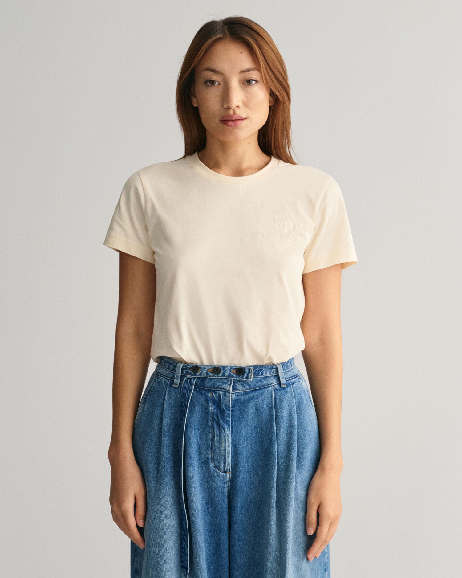 GANT Kadın Bej Regular Fit T-Shirt