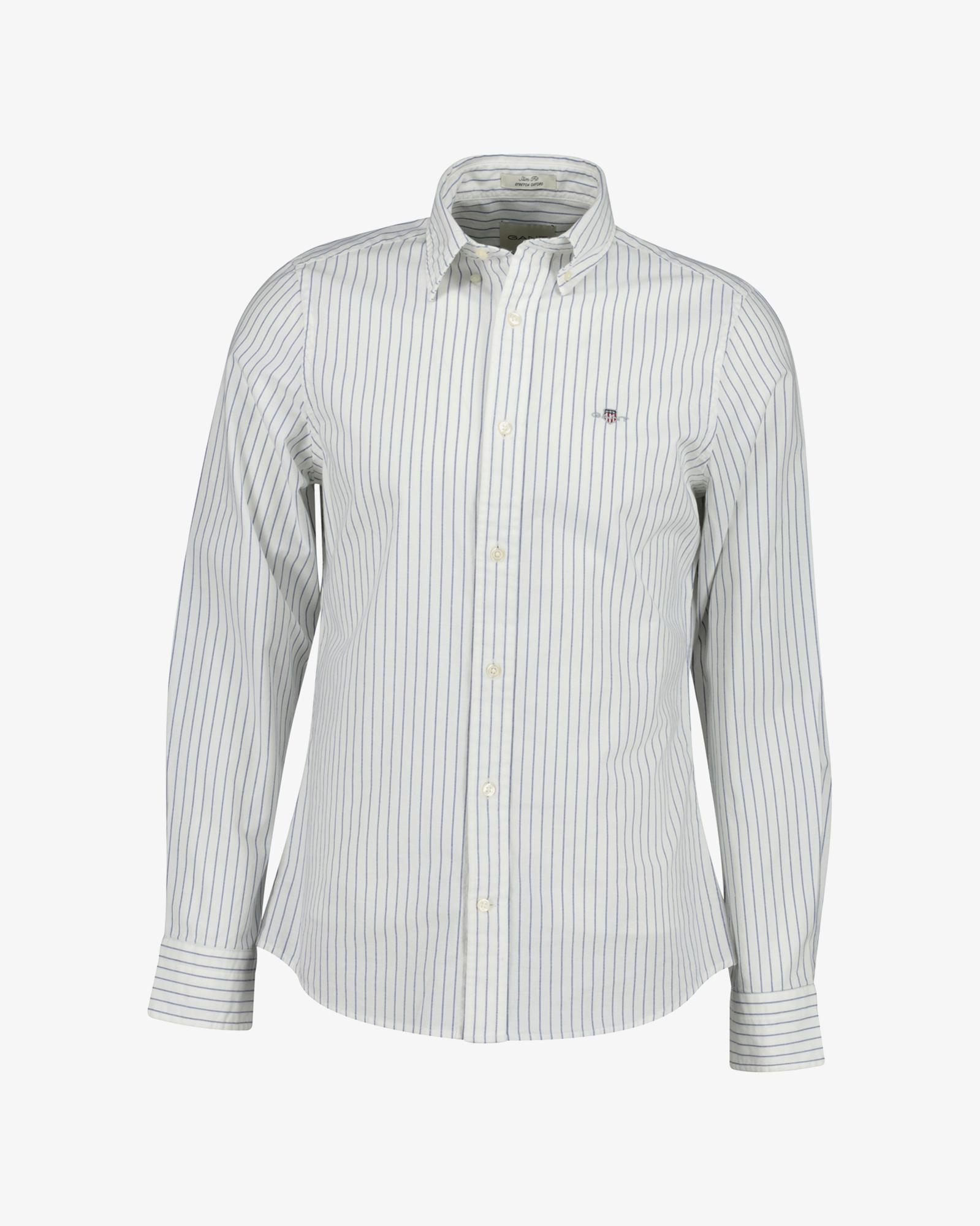 GANT Erkek Beyaz Slim Fit Çizgili Logolu Gömlek