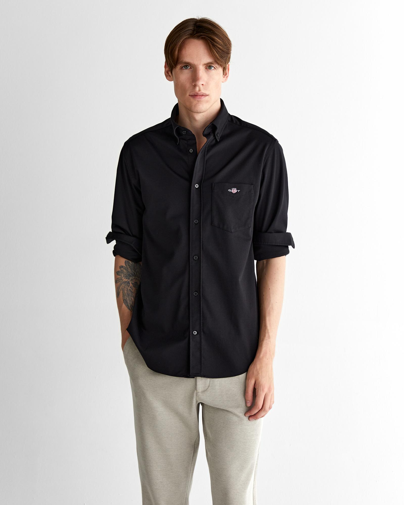 GANT Erkek Siyah Regular Fit Düğmeli Yaka Gömlek