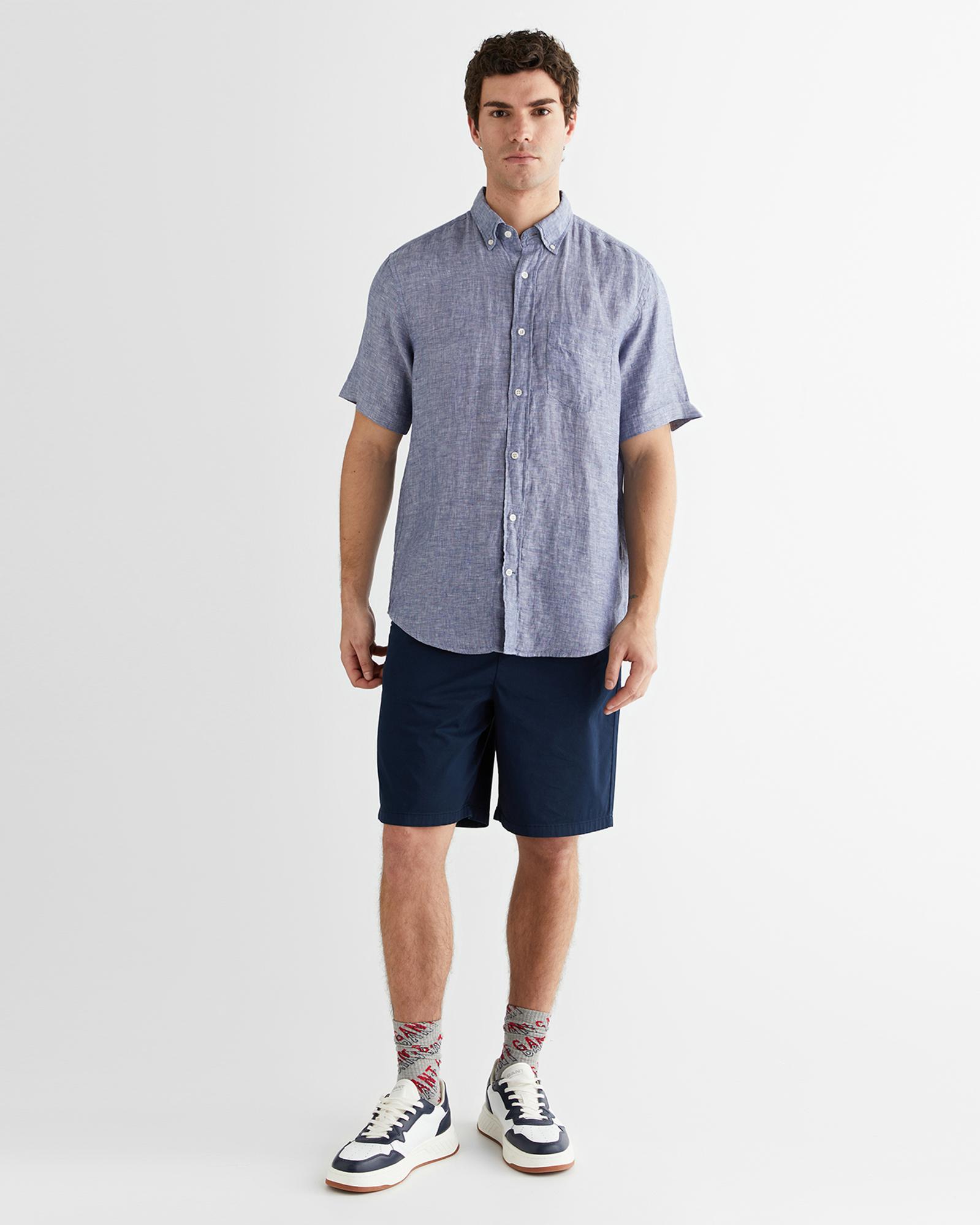 GANT Erkek Mavi Regular Fit Klasik Yaka Keten Gömlek