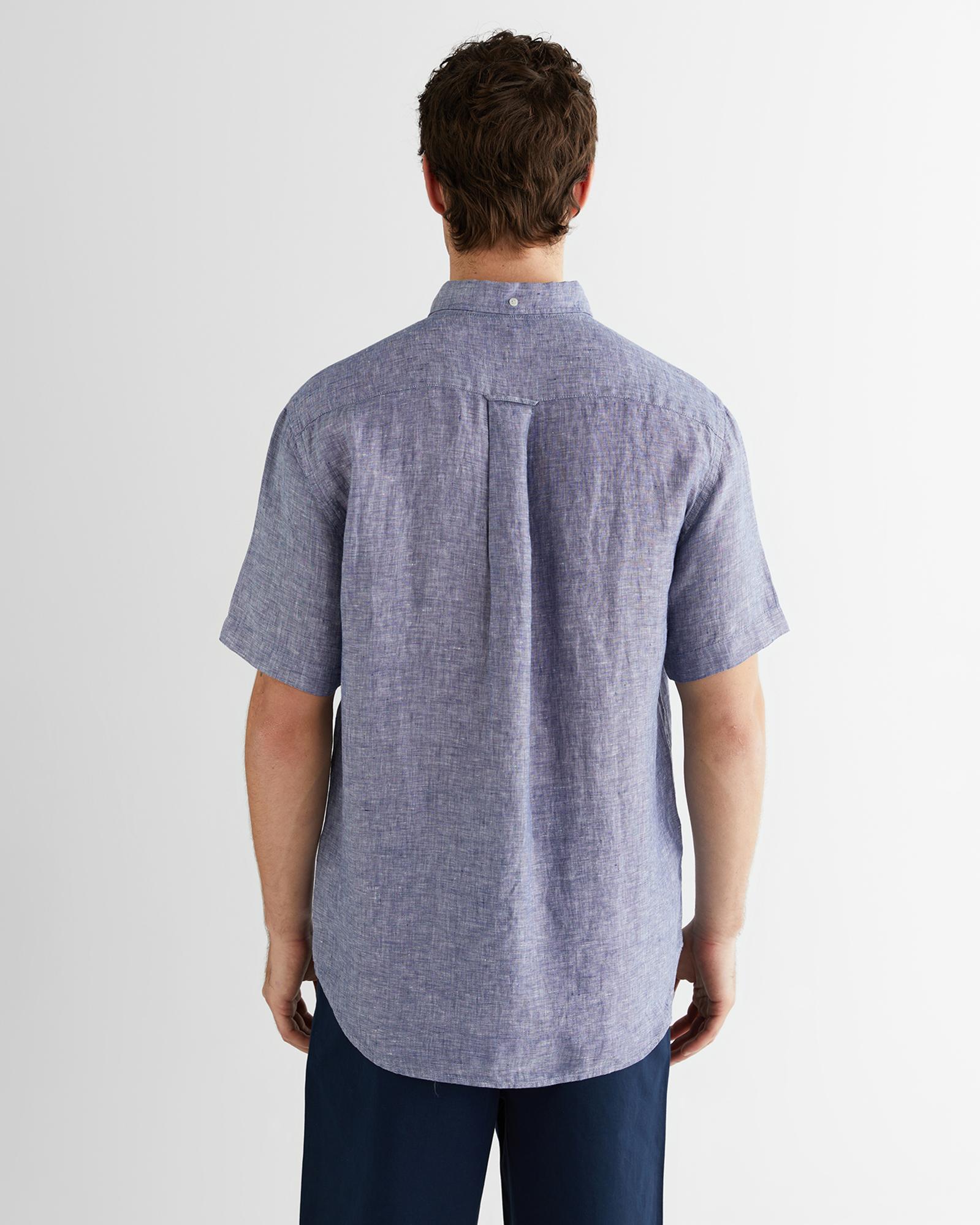 GANT Erkek Mavi Regular Fit Klasik Yaka Keten Gömlek